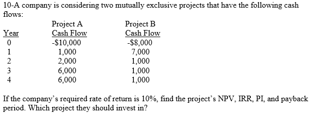 please answer fully thanks Year 10-A company is considering two mutually
