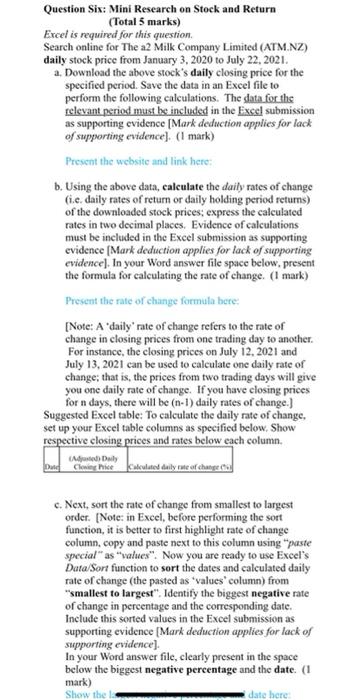 Return (Total 5 marks) Excel is required for this question Search online