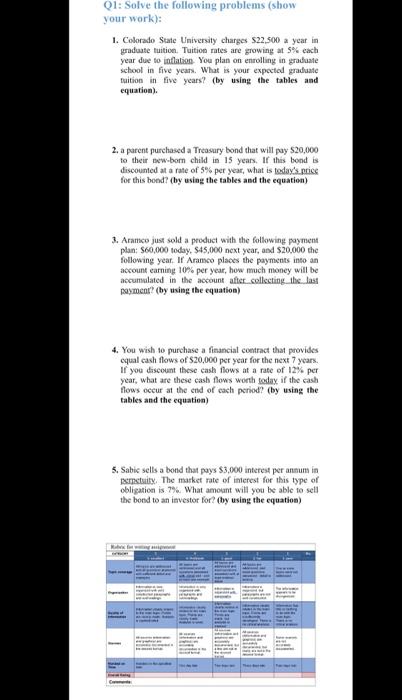 please answer 3,4and 5 01: Solve the following problems (show your work):