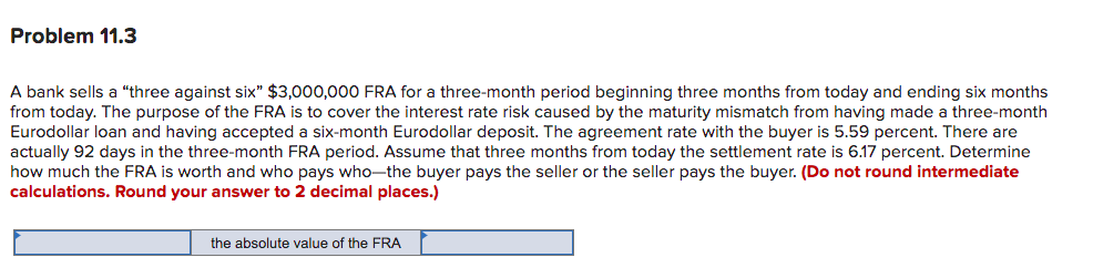 Problem 11.3 A bank sells a "three against six" $3,000,000 FRA