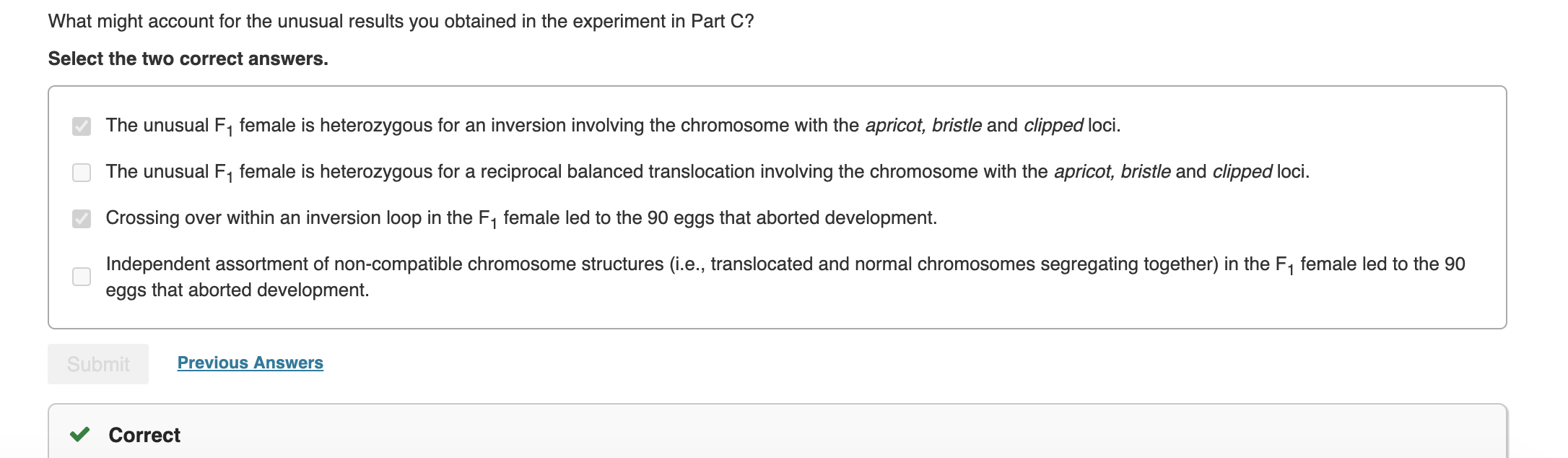inversion loop include F2 Progeny Class Gamete from Trihybrid AB B+C Recombinant