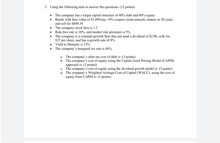  3. Using the following data to answer the questions. (12 points)