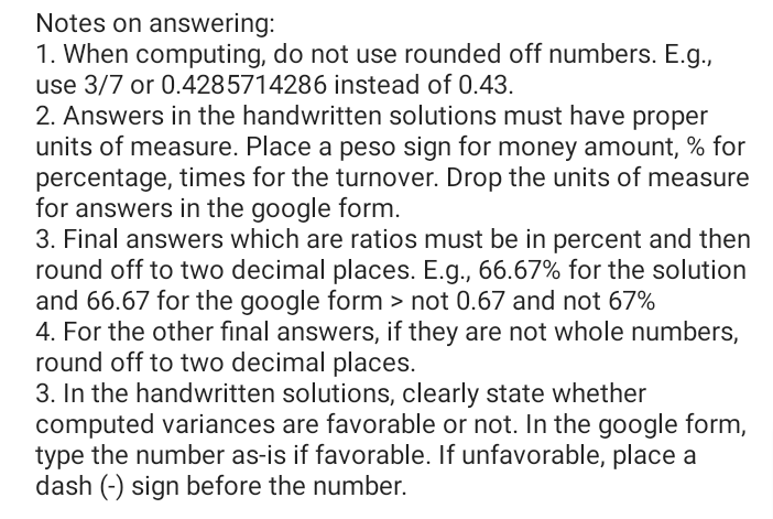 Notes on answering: 1. When computing, do not use rounded off