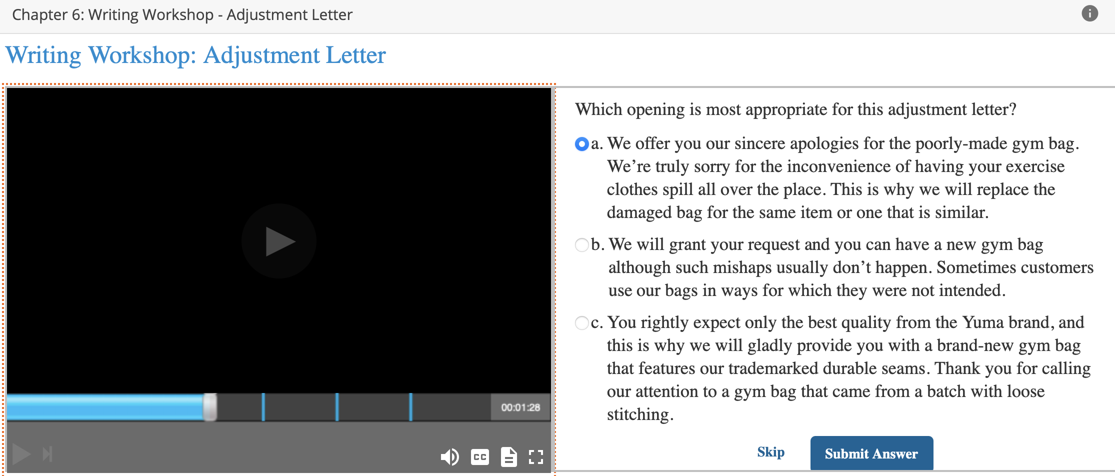  Chapter 6: Writing Workshop - Adjustment Letter Writing Workshop: Adjustment Letter