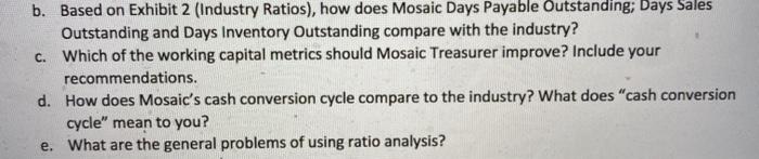  b. Based on Exhibit 2 (Industry Ratios), how does Mosaic Days