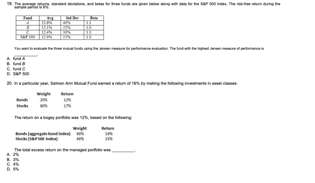 Please solve them without using EXCEL 19. The average returns, standard deviations,