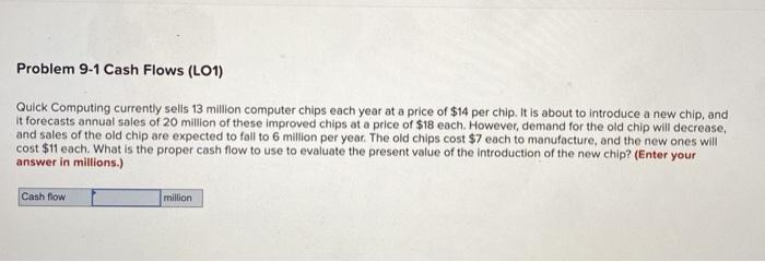  Problem 9-1 Cash Flows (LO1) Quick Computing currently sells 13 million