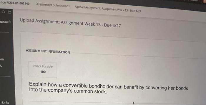  ance F1201-01-202140 Assignment Submissions Upload Assignment: Assignment Week 13 - Due