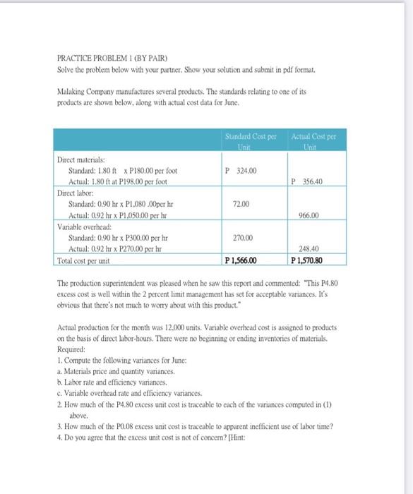  PRACTICE PROBLEM 1 (BY PAIR) Solve the problem below with your