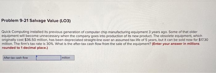  Problem 9-21 Salvage Value (LO3) Quick Computing installed its previous generation
