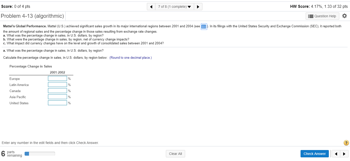 table into a spreadsheet.) Mattel's Global Sales 2002 2003 2001 2004 Sales