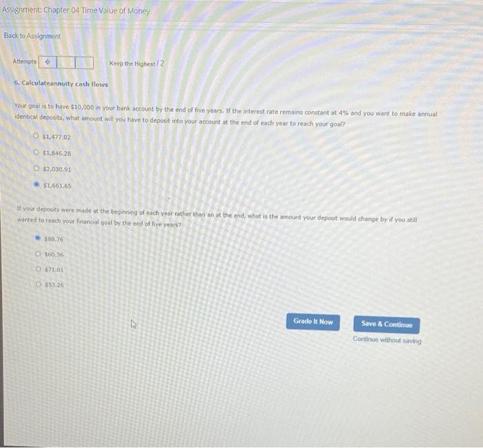  Assignment Chapter 04 Time Value of Money Back to Assignment Attempt