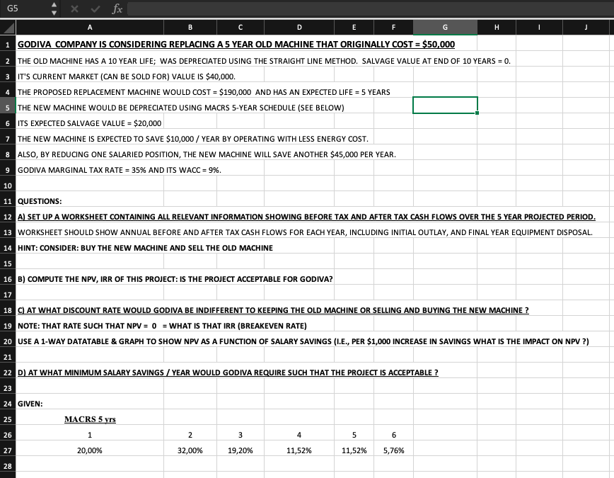  Please show all work including formulas. G5 fx D E F