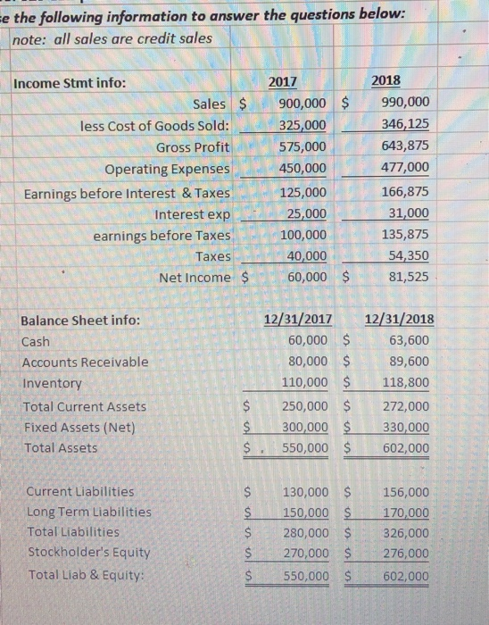  e the following information to answer the questions below: note: all