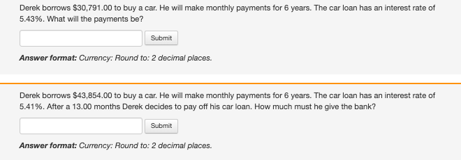 Please answer all for good rating Derek borrows $30,791.00 to buy