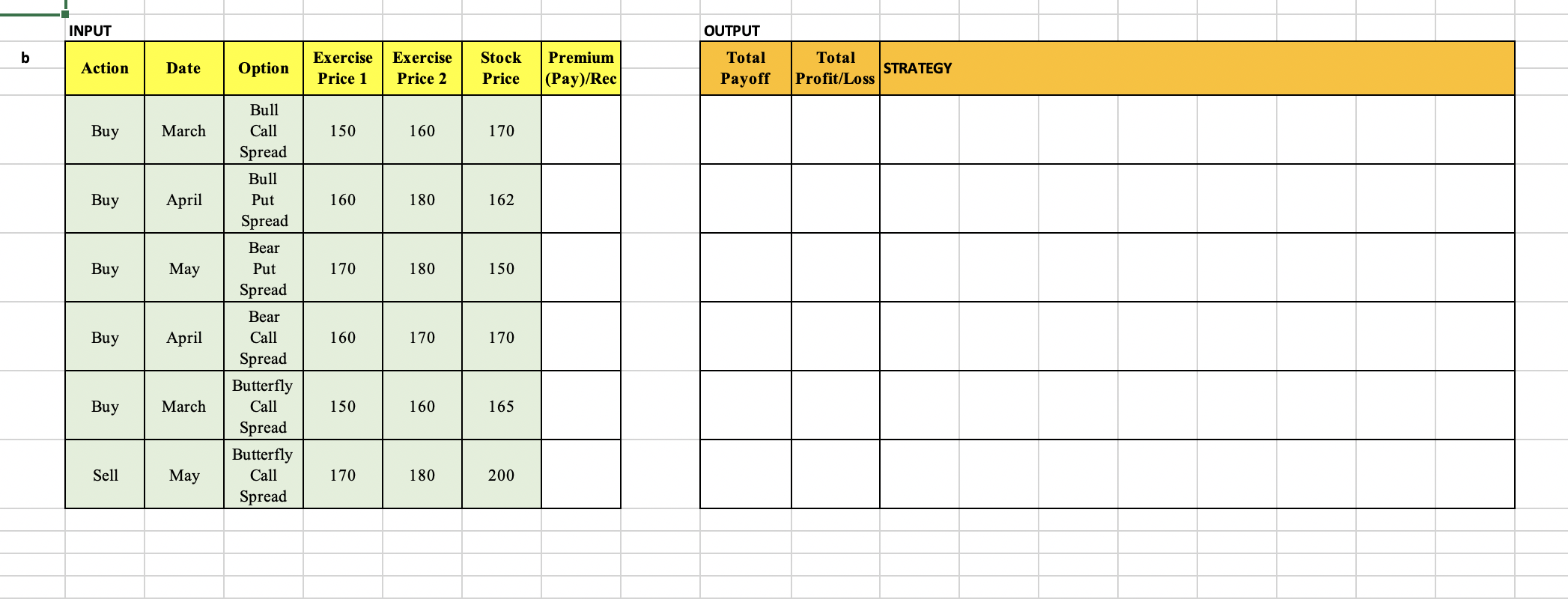 1 INPUT OUTPUT b Action Date Option Exercise Price 1 Exercise