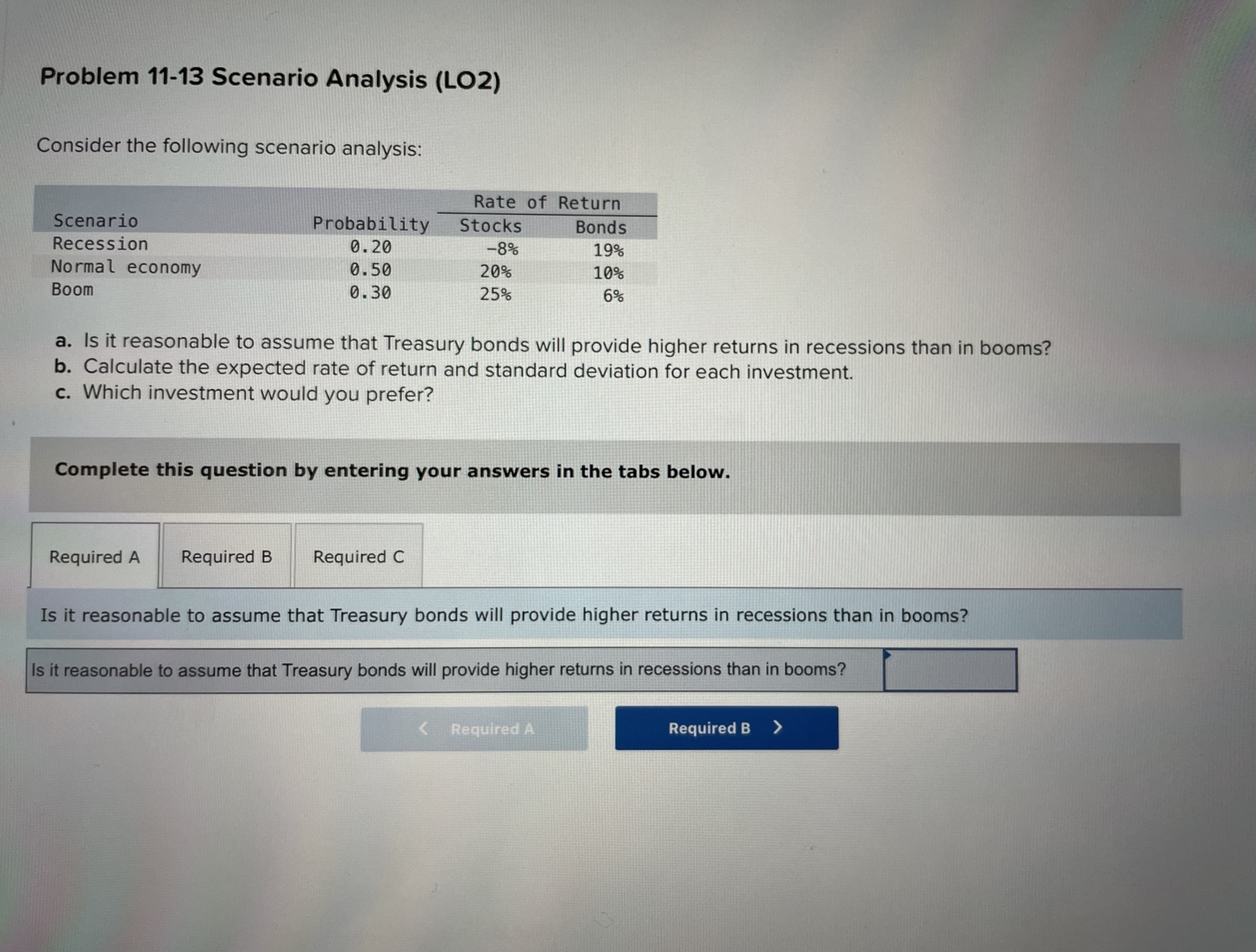 Problem 11-13 Scenario Analysis (LO2) Consider the following scenario analysis: a.