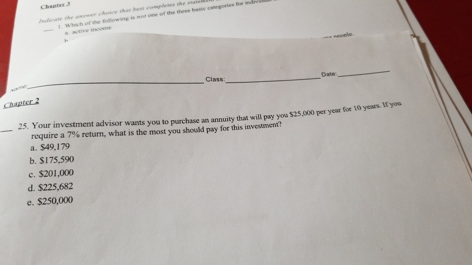  Chapter 3 Indicate the a er choice that best completes the