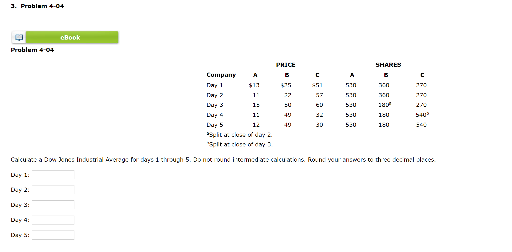  3. Problem 4-04 Problem 4-04 bsplit at close of day 3.