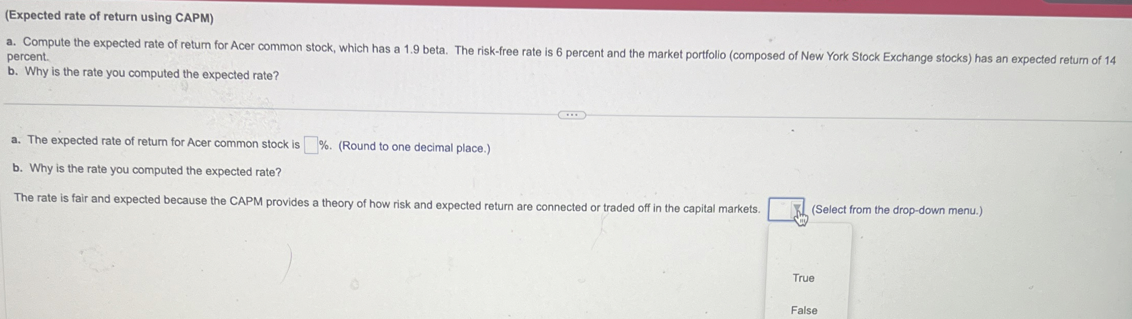  (Expected rate of return using CAPM) a. Compute the expected rate