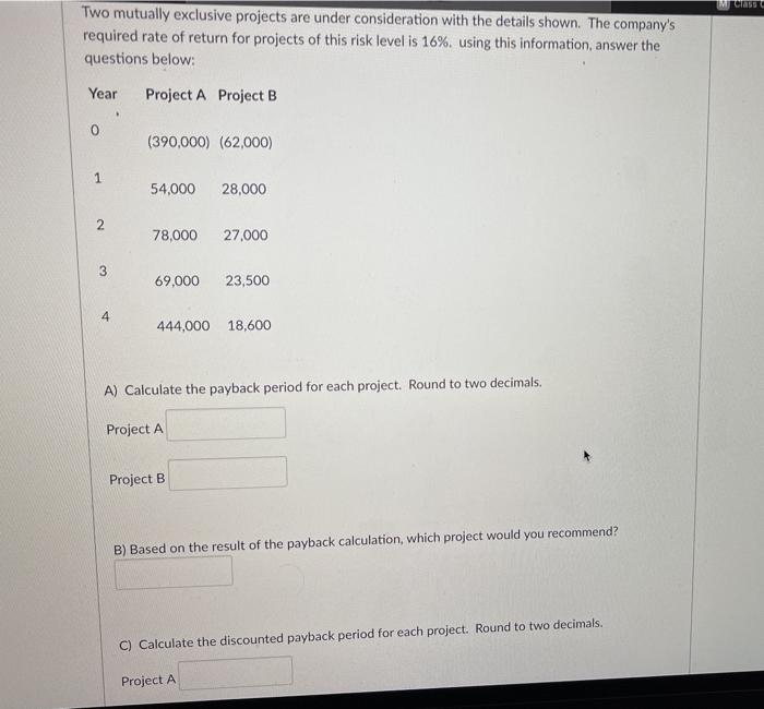 CIAO Two mutually exclusive projects are under consideration with the details