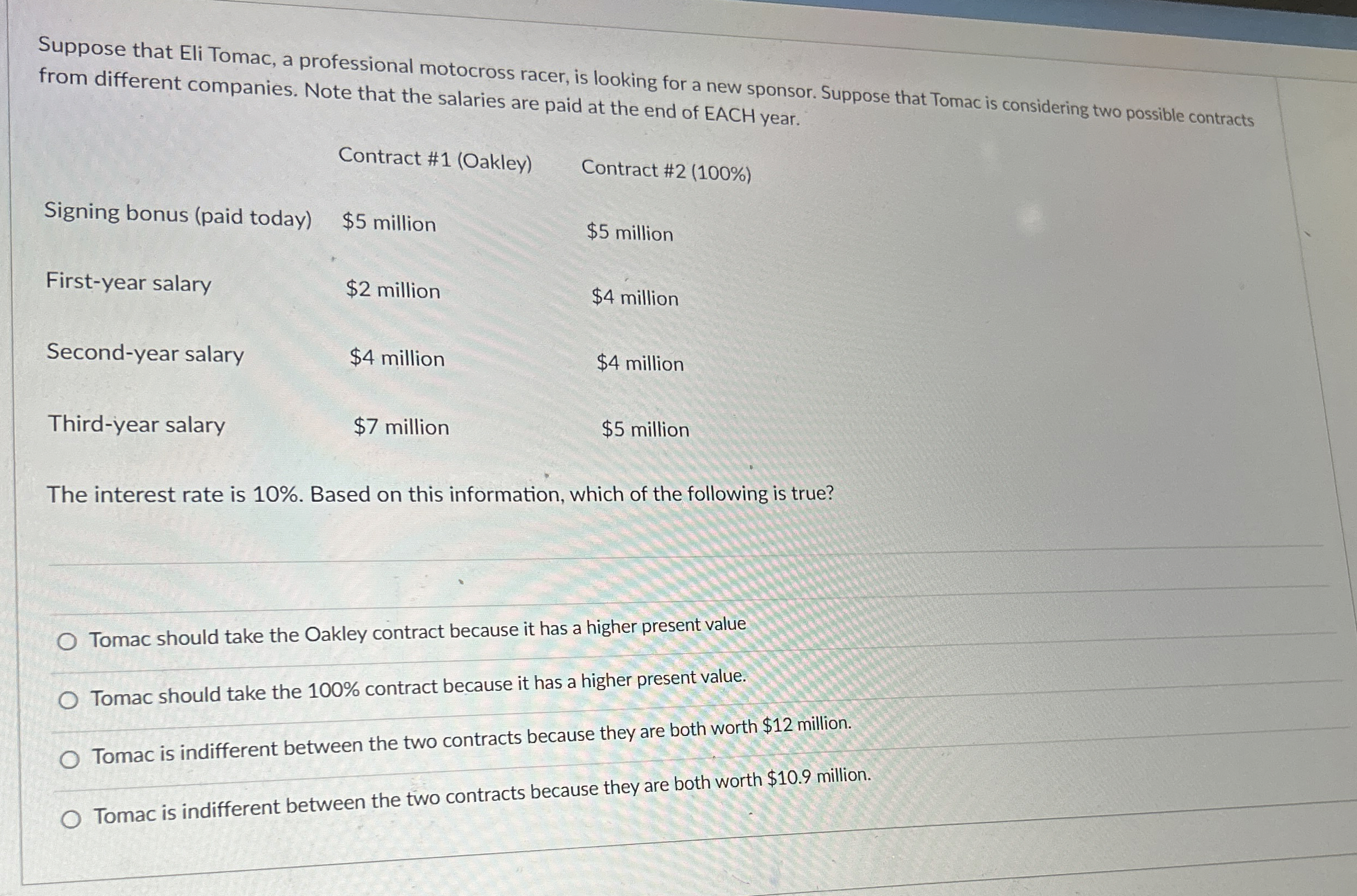  Suppose that Eli Tomac, a professional motocross racer, is looking for