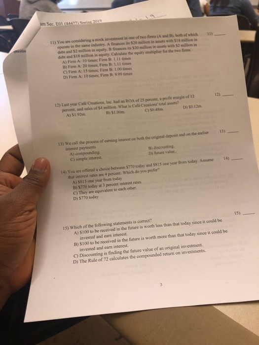 please i need help thank you Sec. E01 (4447 11) You are