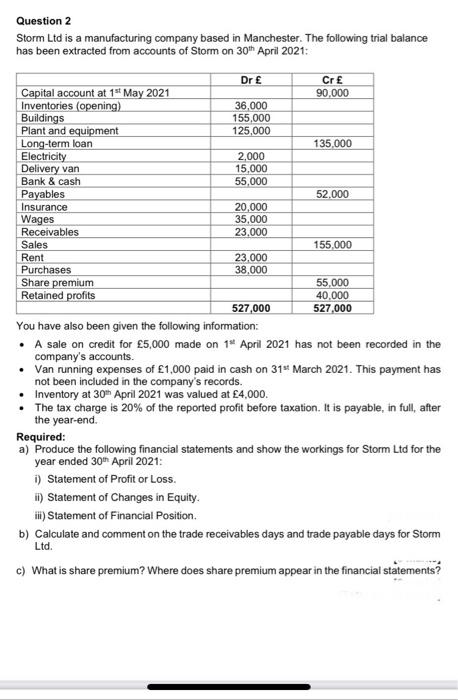 I need your help ASAP it it important Question 2 Storm Ltd