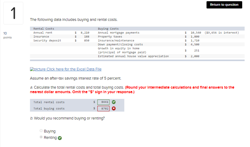  Having a hard time figuring out Total Buying Costs: Return to