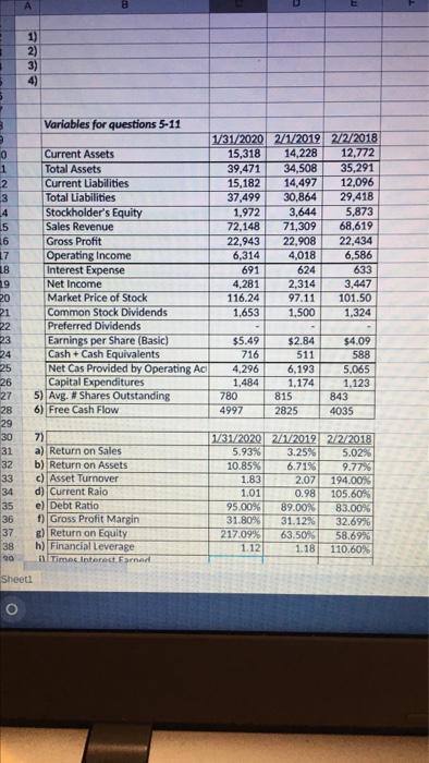 Calculate 9A,b,c,d,e, f using chart above 1) 2) 3) 4) aans 3