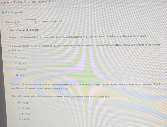  Assignment: Chapter 04 Time Value of Money Back to Assignment Attempts