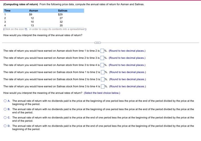 of return would you have eamed on your investment had you purchased