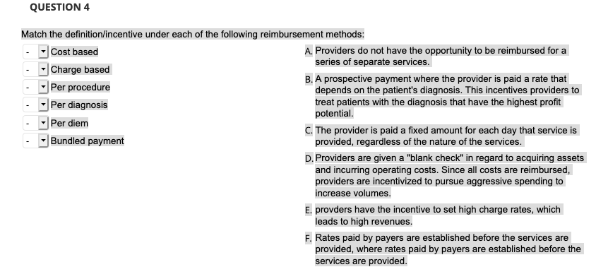 Cost based Charge based Per procedure Per diagnosis Per diem Bundled