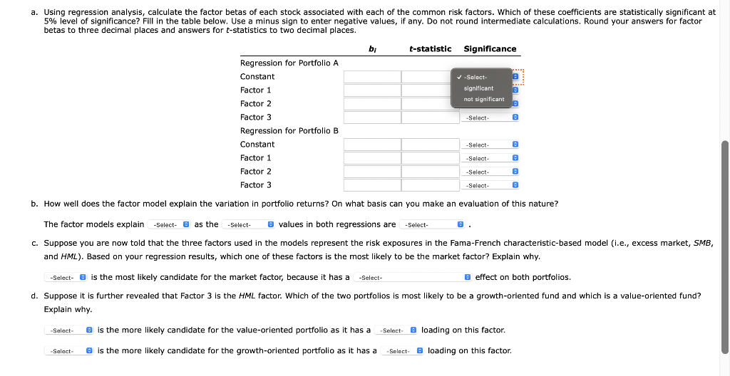 monthly excess returns to two different actively managed stock portfolios (A and