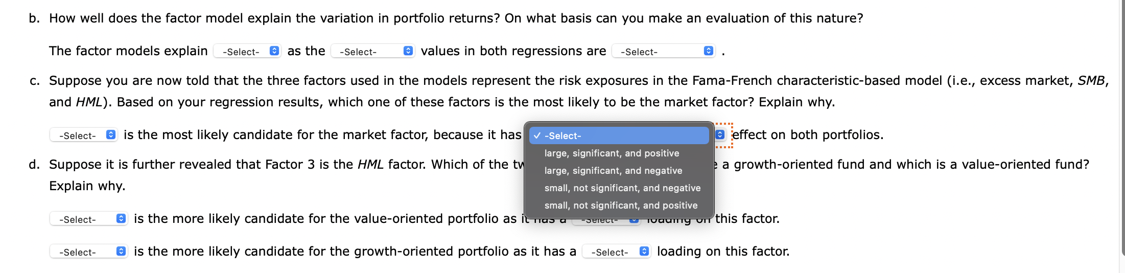 the common risk factors. Which of these coefficients are statistically significant at