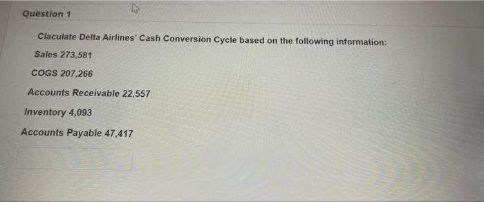  Question 1 Claculate Delta Airlines' Cash Conversion Cycle based on the