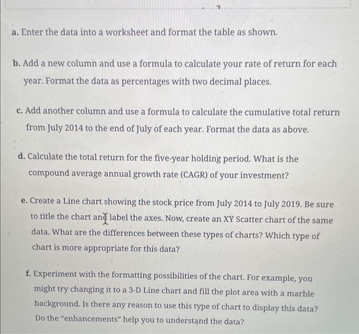 and show/explain formulas! Suppose that on July 25, 2014 you purchased shares