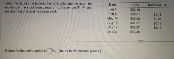  Using the data in the table to the right, calculate the