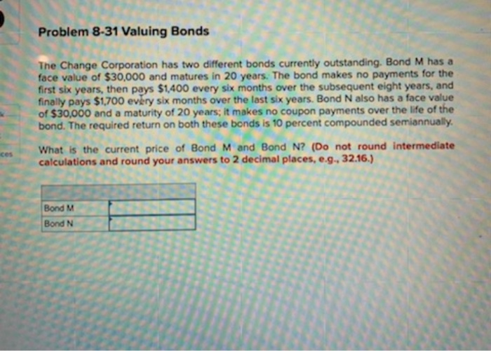  Problem 8-31 Valuing Bonds The Change Corporation has two different bonds