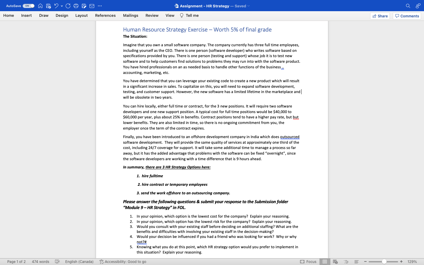  AutoSave ON mac w Assignment - HR Strategy - Saved a