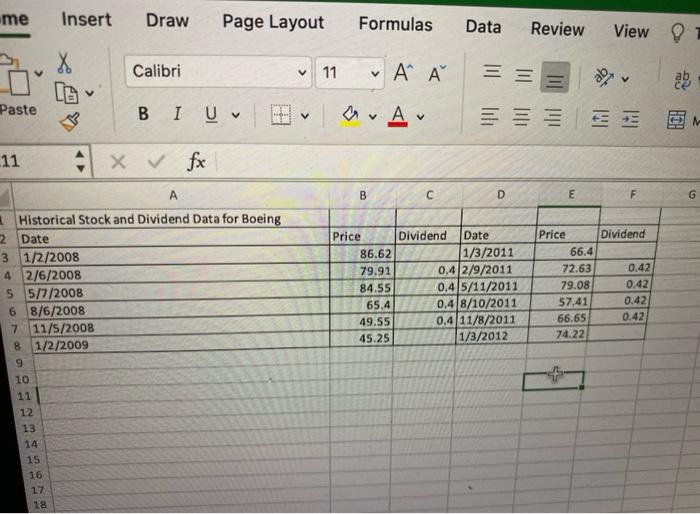  Using the data in the following table , calculate the return