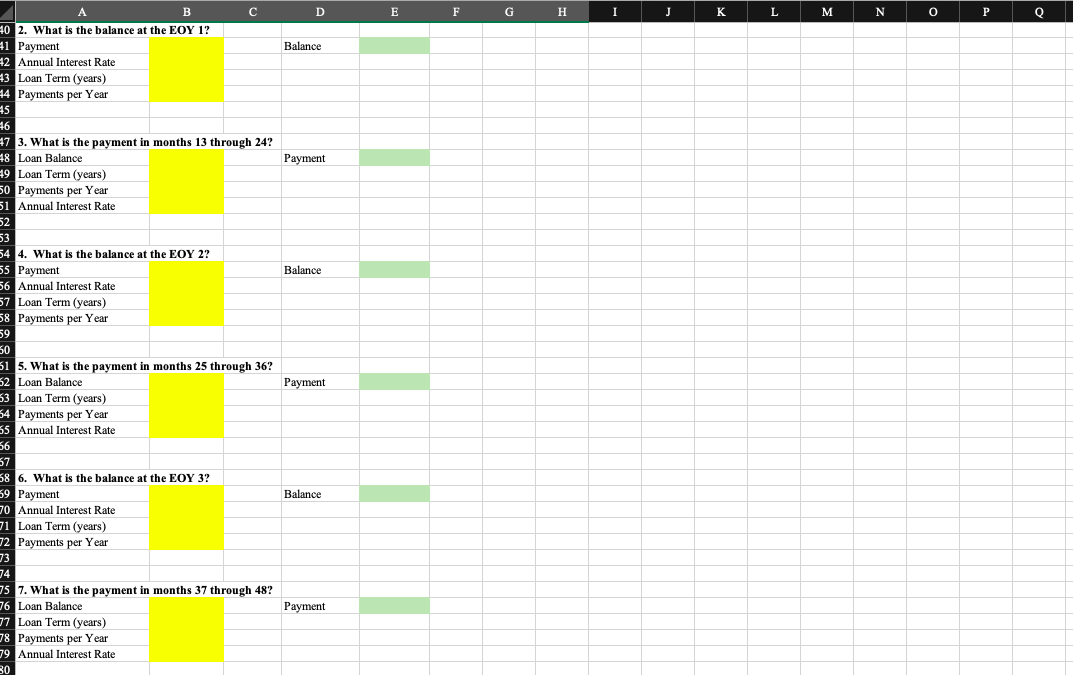 of the questions below using arithmetic, algebra, and Excel 4 functions as