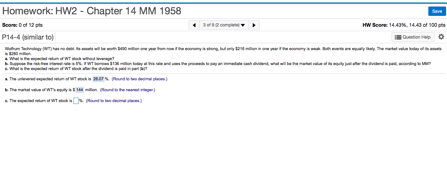  Just Part C please Homework: HW2 - Chapter 14 MM 1958
