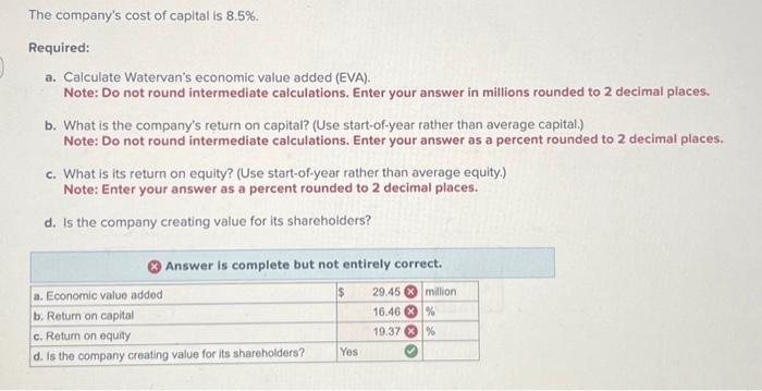 Watervan Corporation: The company's cost of capital is 8.5%. The company's cost