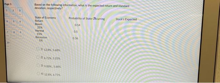 Based on the following information, what is the expected return and
