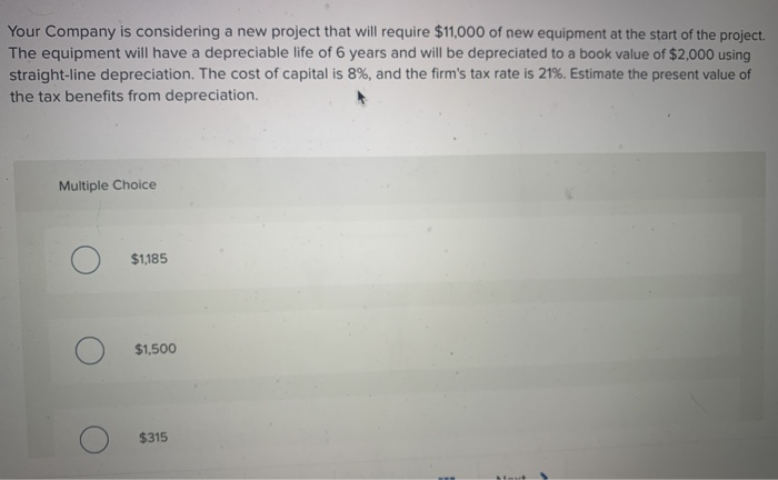 Your Company is considering a new project that will require $11,000 of