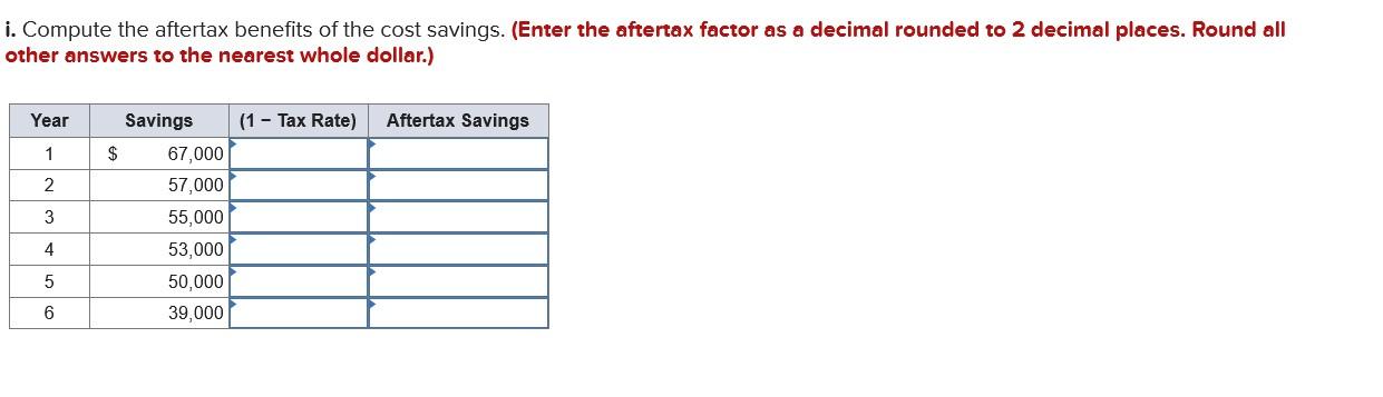 added cost savings for the next six years. Use Table 1212. Use