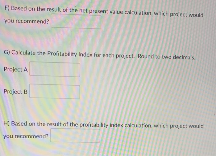 is 14%. using this information, answer the questions below: Year Project A