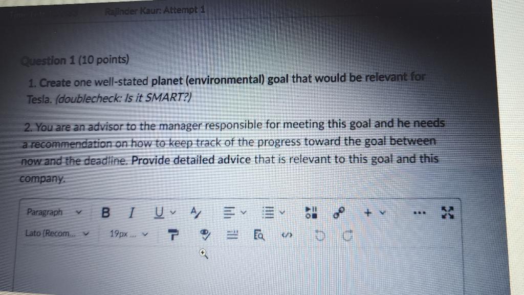  Question 1 ( 10 points) 1. Create one well-stated planet (environmental)