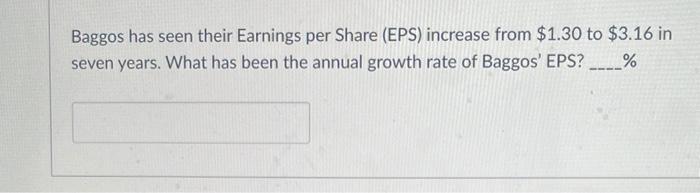  Baggos has seen their Earnings per Share (EPS) increase from $1.30